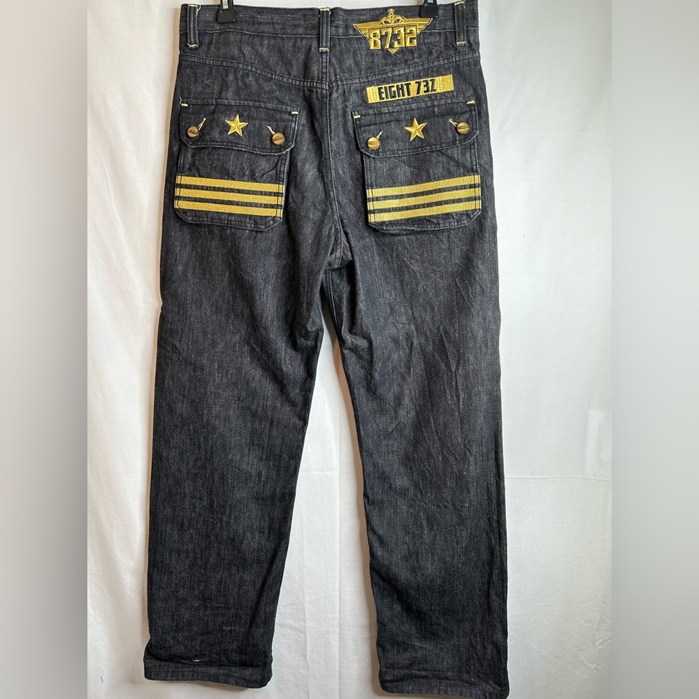 Eight 732 Men's Black Jeans with Gold Embroidered Accents Size 36x34